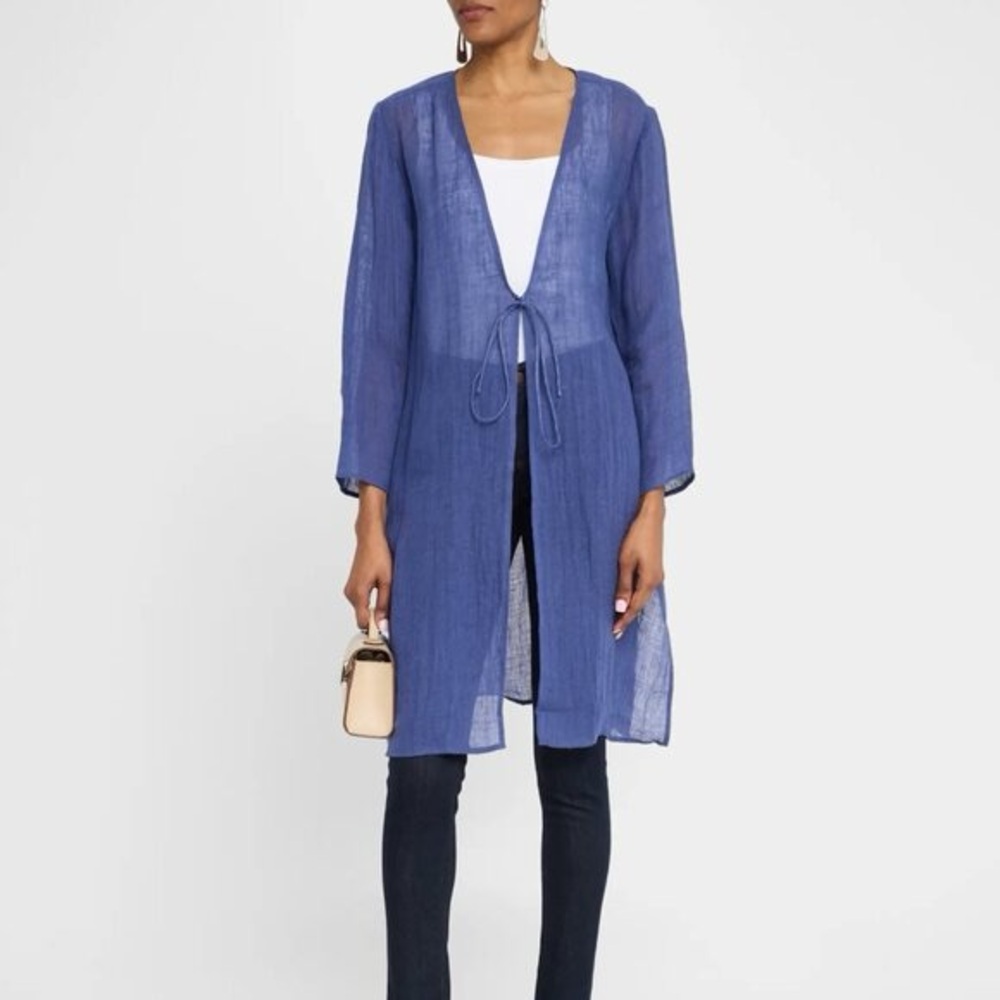 NWT Eileen Fisher $218 Bluette Organic Linen Gauze V- Neck Jacket Size XS